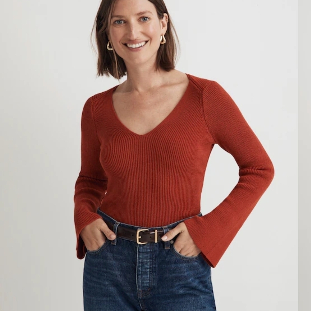 Madewell Women's Flared-Sleeve V-Neck Sweater Size XS Sweater Stretchy